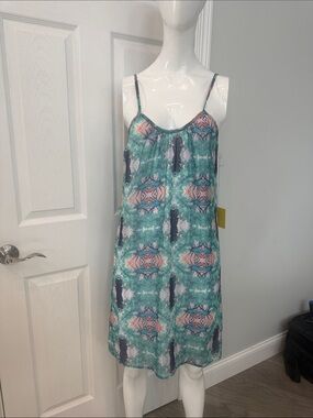 Aaron Ashe Teal Multi Printed Slip Dress